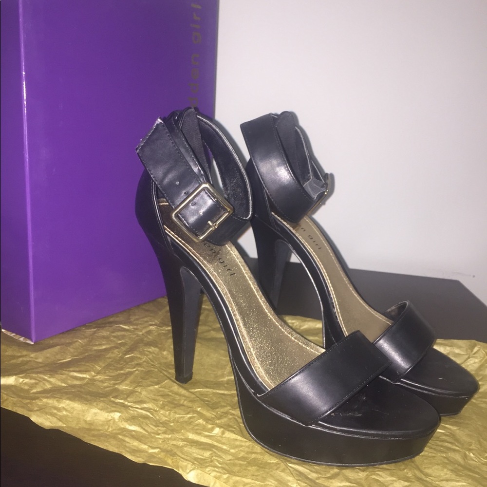 Madden Girl Black Sandal Heel with Ankle Strap